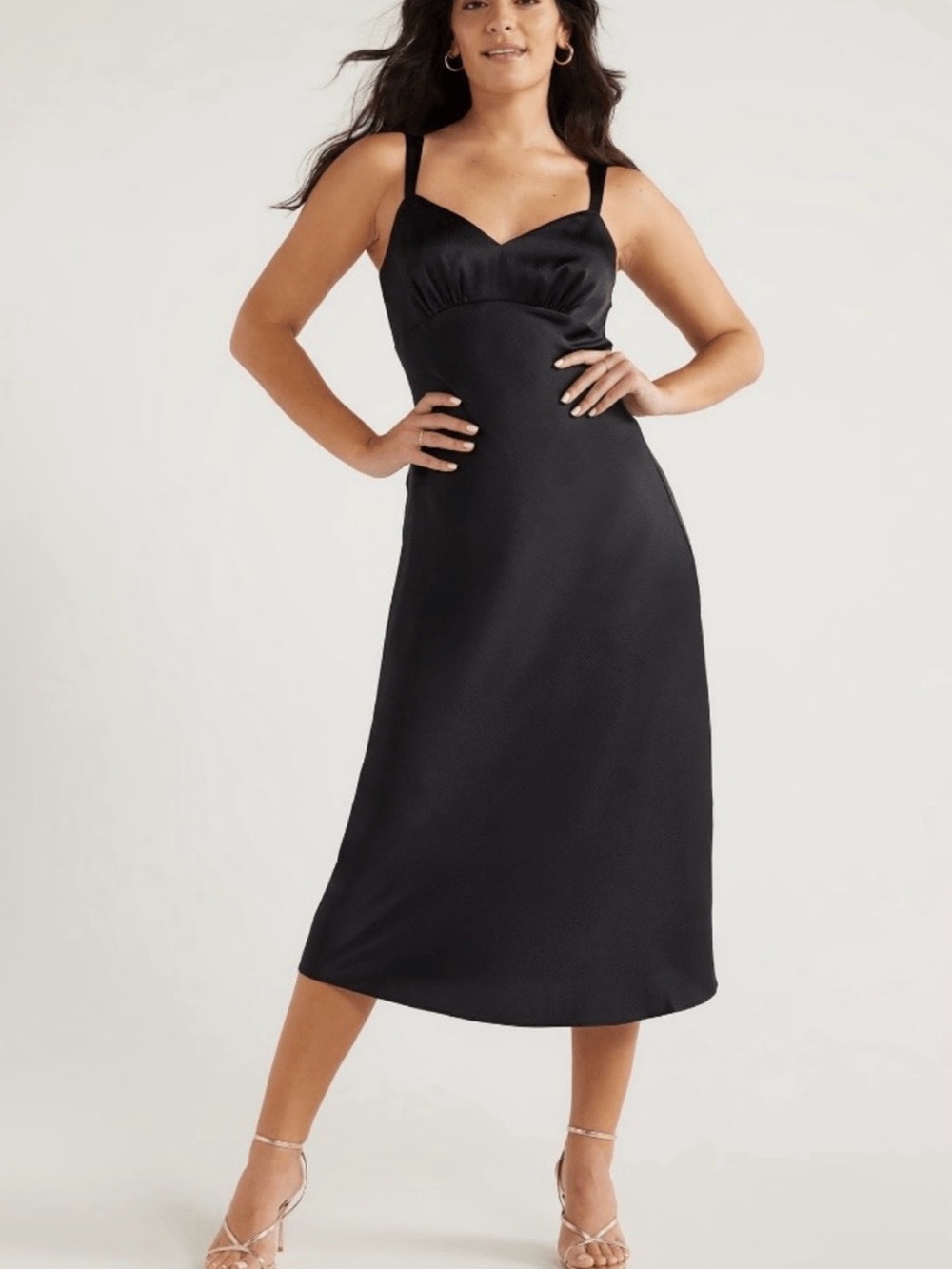 sofia by sofia vergara Black Satin Slip Midi Dress